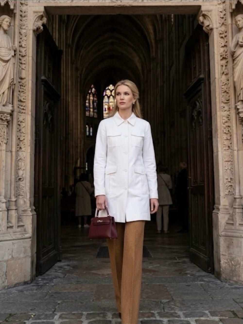 Aristocratic & Stunning  White Button-Front Trench Coat. Linen blend